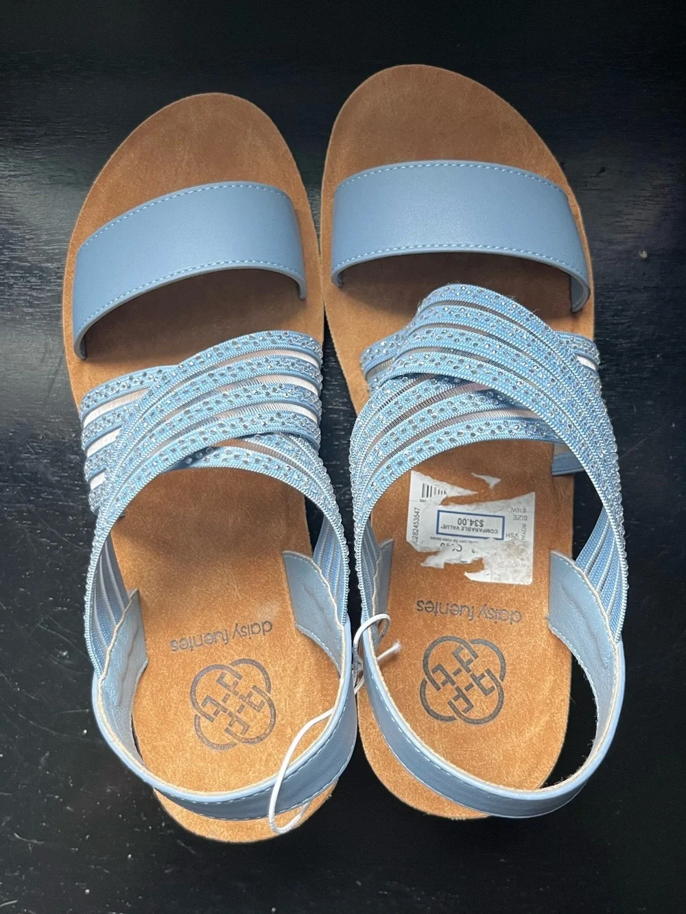 Daisy Fuentes Low Wedge Strap Sandal Light Blue Gray Open Toe Womens Size 6.5W